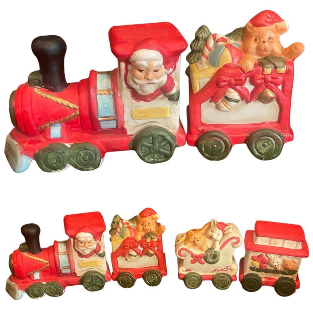 Vintage Hand Painted Porcelain Bisque Christmas Train Santa Claus Made in
Taiwan
